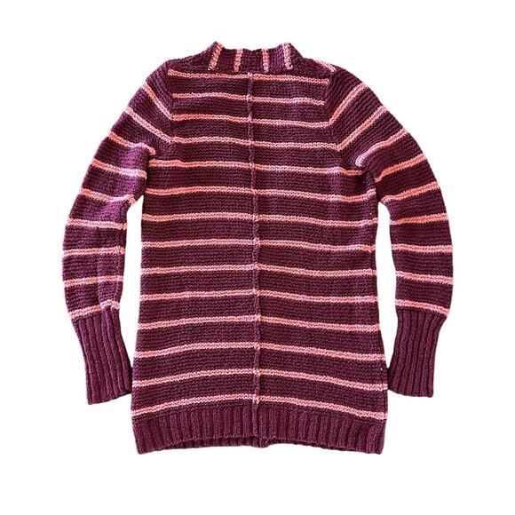Free People Coastal Beach Chunky Knit Long Cardigan Maroon & Pink Stripe - XS - Picture 4 of 7